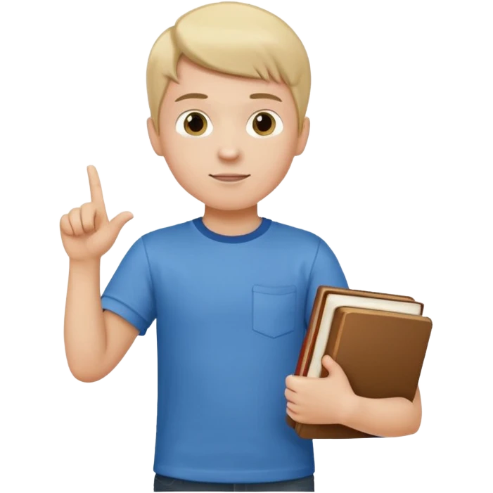 պետք է լինի կանգնած տղա որի մի ձեռքում կլինեն գրքեր իսկ մյուս ձեռքը ցույց կկտա ձախ emoji