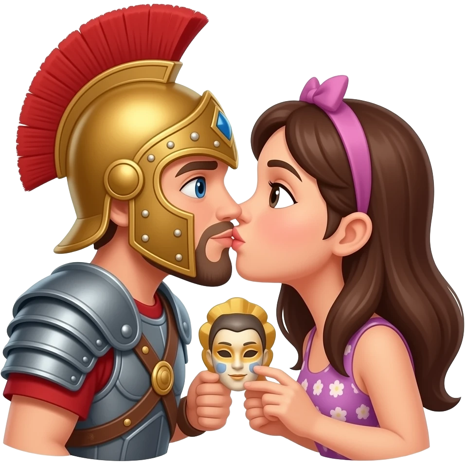 A fighter worior man kissing with his girlfriend take mask to the warior emoji