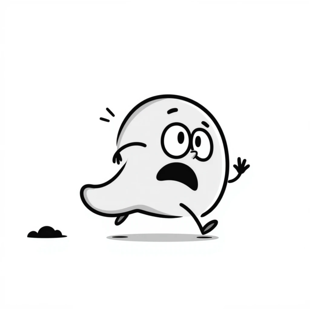 a terrified blob running away, hand drawn doodle style emoji