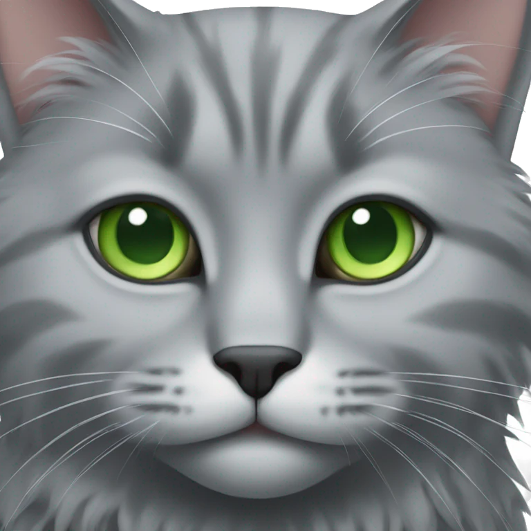 grey fluffy cat with green eyes emoji