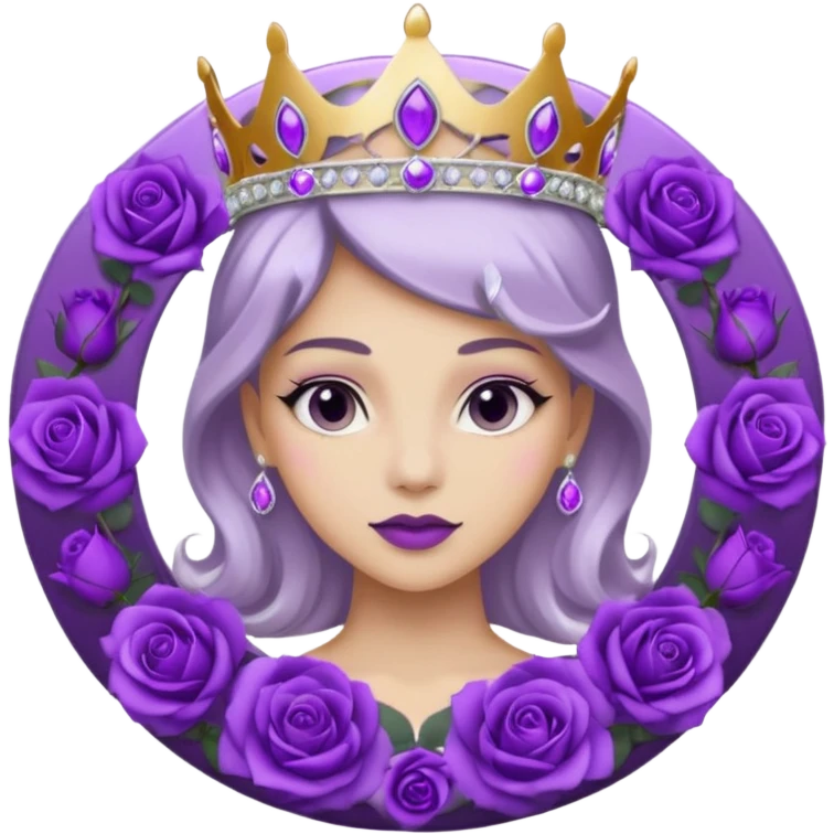 Purple shadow rose flower silver circle plaque with silver tiara emoji