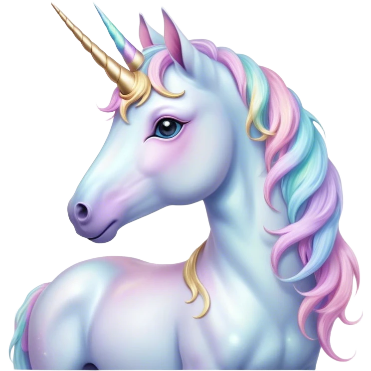 Beautiful and Majestic Unicorn Pony Portrait Emoji, Head and body radiating gentle magic with a soft pastel color, a delicately sparkling horn and eyes gently closed in peaceful wonder, Simplified yet exquisitely endearing features, highly detailed, glowing with a soft, ethereal light, high shine, serene and utterly majestic, stylized with an air of fairy-tale regality, soft glowing outline, capturing the essence of a beautiful and majestic unicorn pony that embodies the enchanting spirit of a dream! emoji