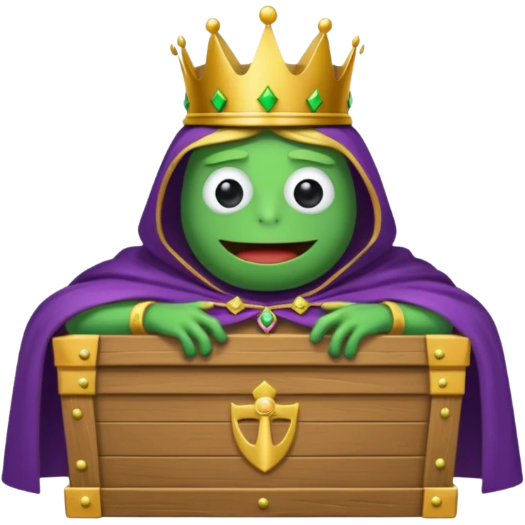 Emoji of an empty wooden coffin labeled ‘ECHO,’ being nailed shut by a king-like Pepe the Frog wearing a crown and cape emoji