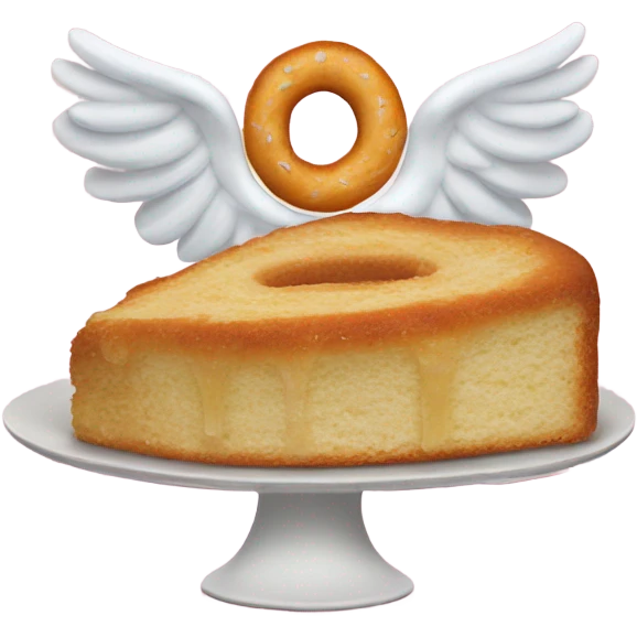 A piece of cake with an angel bagel on top. emoji