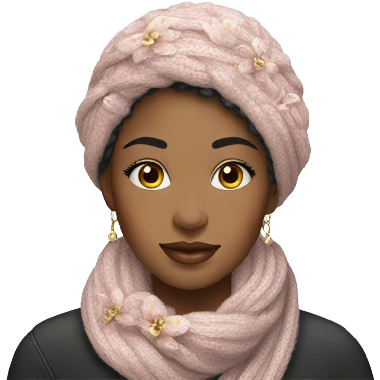 Beautiful Woman with Knit scarf floral glitter design  emoji
