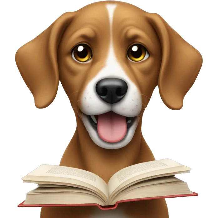 Dog eating books emoji