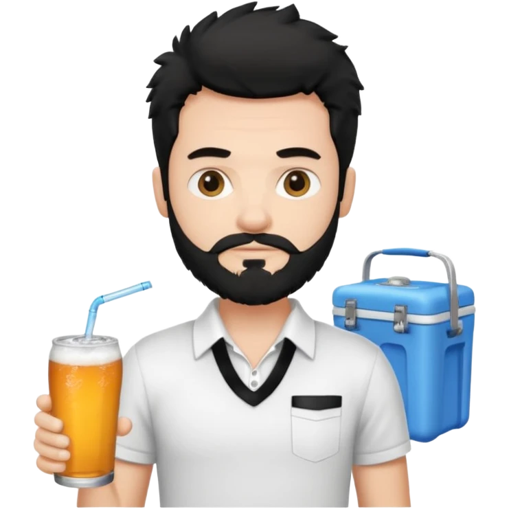 A white guy with coolers and white collar t shirt  and the beard for him is at the chin area only and not moustache ,the hair is fuzzy and black in colour emoji