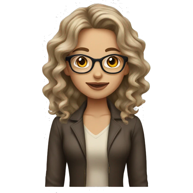 a white/beige girl wibrown wavy hair and glasses andbrown ees emoji