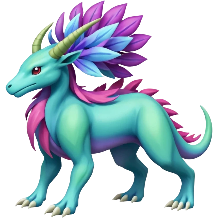 Meganium-Amaura-Suicune-Fakémon-fusion-creature (full body) emoji