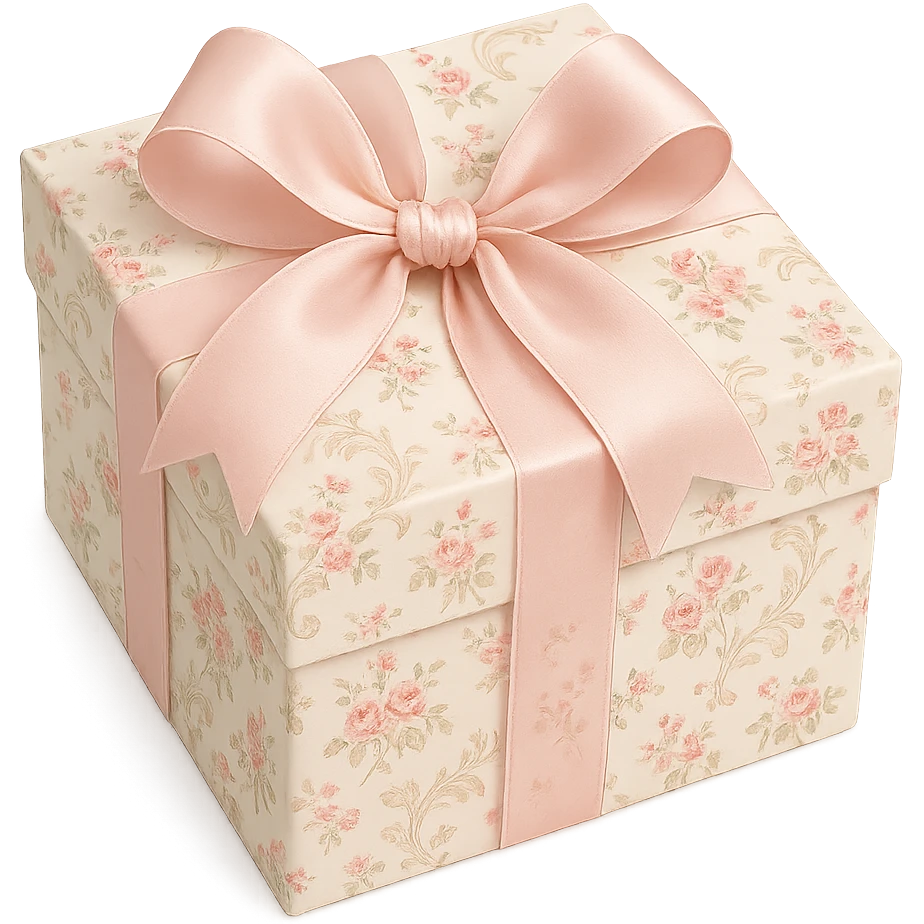 Elegant Rococo pale girly ditsy  gift box  , remove background emoji