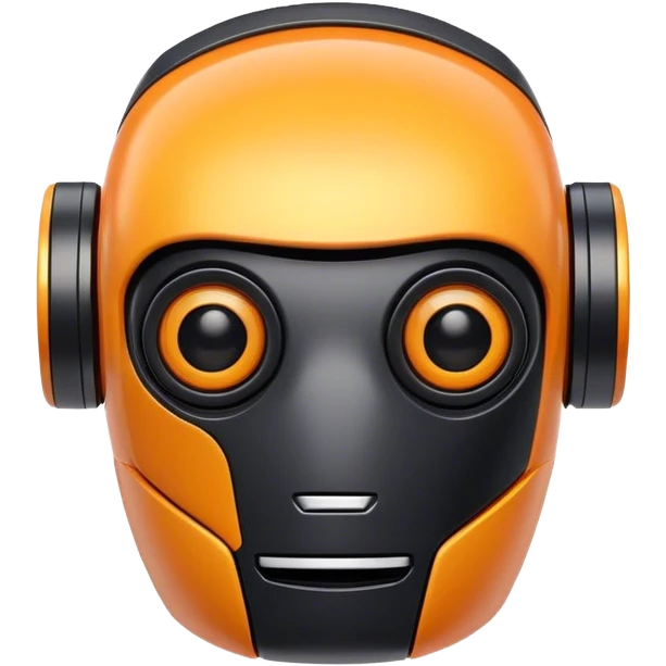 Friendly little black and yellow-orange robot head with eyebrows emoji