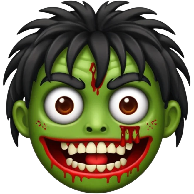 Un emojin de zumbi com cabelo comprido preto e franja emoji