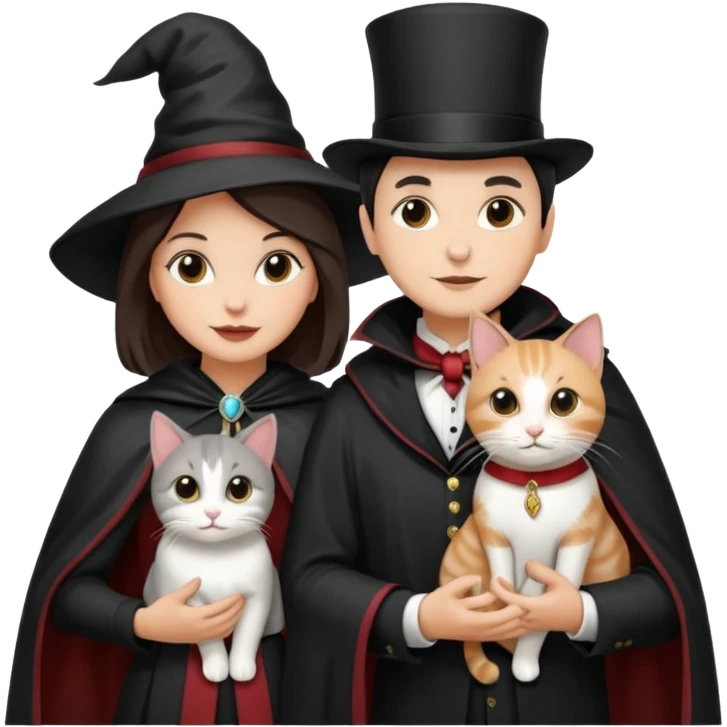 magician couple and their pet cat emoji