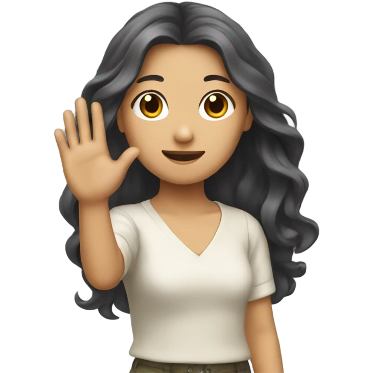 asian girl with long wavy hair raising hand emoji