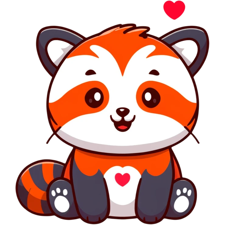 red panda with heart cartoon sticker emoji