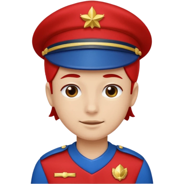 Vendeur comptoir habiller en rouge portant une casquette bleu emoji