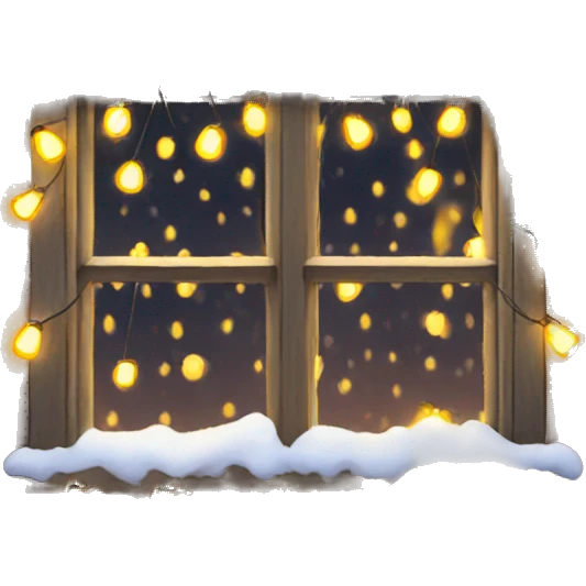 Snowy window with warm Christmas lights  emoji