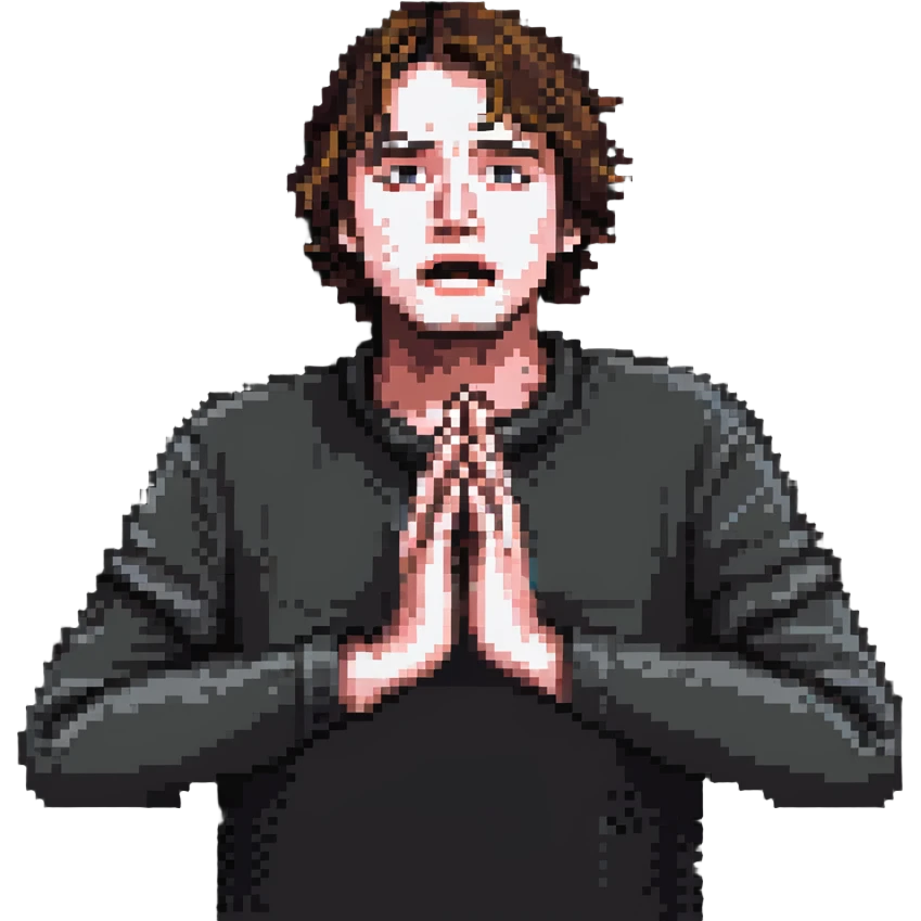 anxious man with hands outstretched in begging position with worried fearful expression emoji