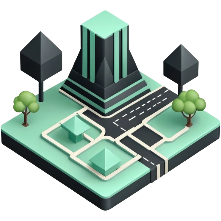 Collectivités Territoriales (Local Authorities), 3D technical icon with black and mint green (#B5F4D3), territorial jurisdiction diagram with administrative boundaries and governance structure emoji