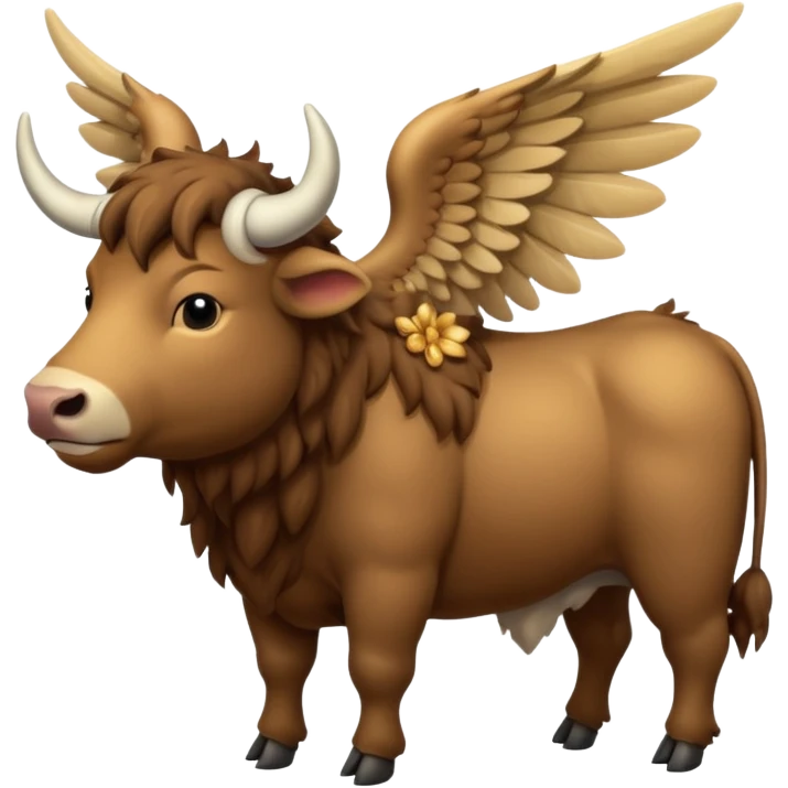 4 legged winged ox emoji light brown whole body visible too with wings on back emoji
