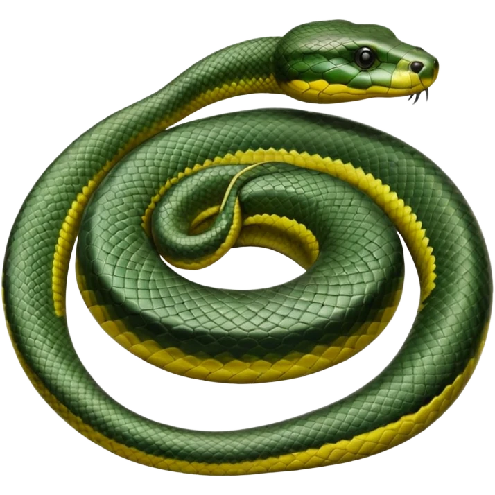 A photo-realistic top-down view of a Green Anaconda tightly coiled in a spiral, with its broad, flat head resting at the center. Its thick, muscular body is olive-green and covered in symmetrical, bold black oval spots that stand out against its smooth scales, creating striking natural camouflage. emoji