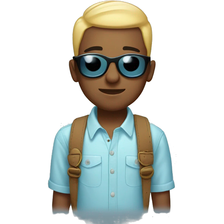 A cute boy wih buzz hair cut and black sun glasses and wearing shirt light blue emoji