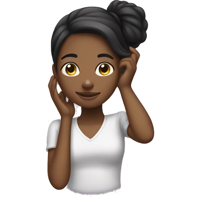 black girl putting her hair behind her ear shyly  emoji