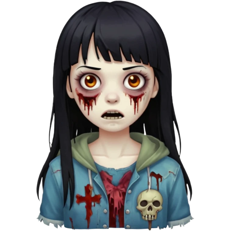 Zombie girl With black hair and bangs long hair emoji