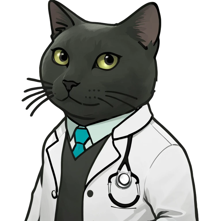 Black cat in white doctor coat emoji