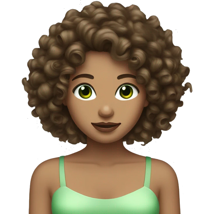Curly brunette with long hair green eyes sunskin and plump lips  emoji