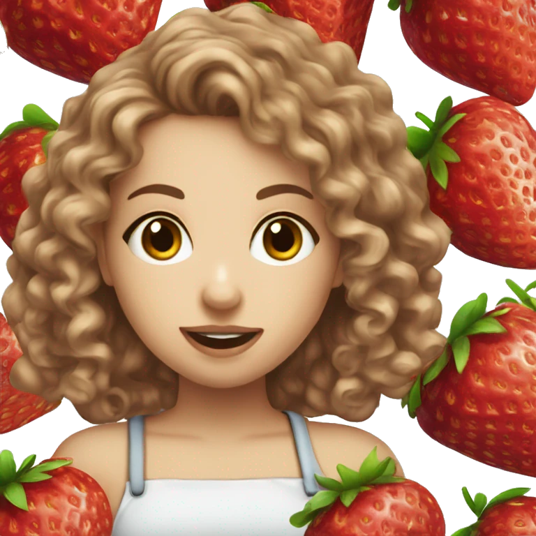 dietitian white girl burgundy curly hair eating a strawberry  emoji