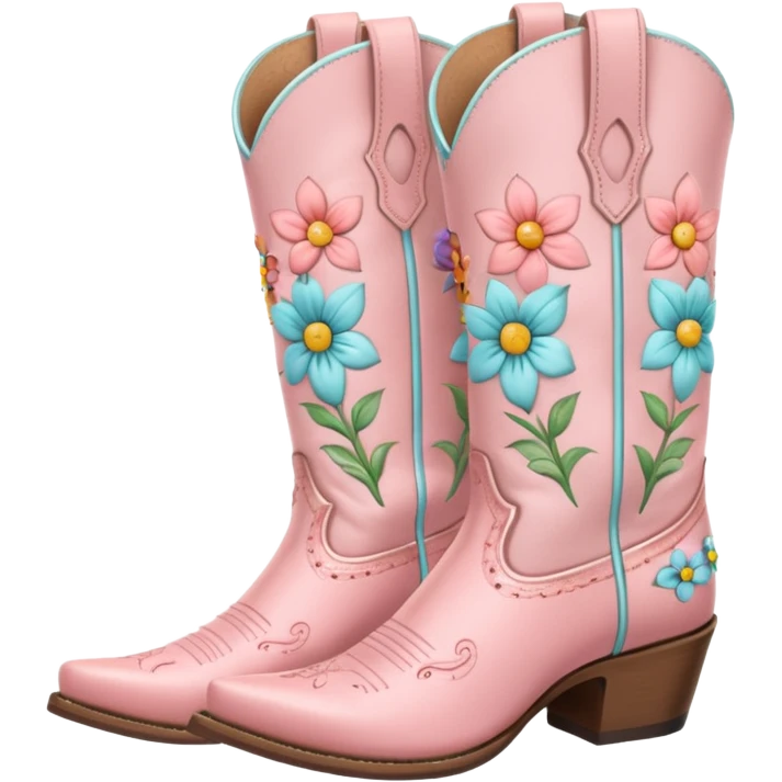 Pastel Pink cowgirl boots with pastel flowers emoji