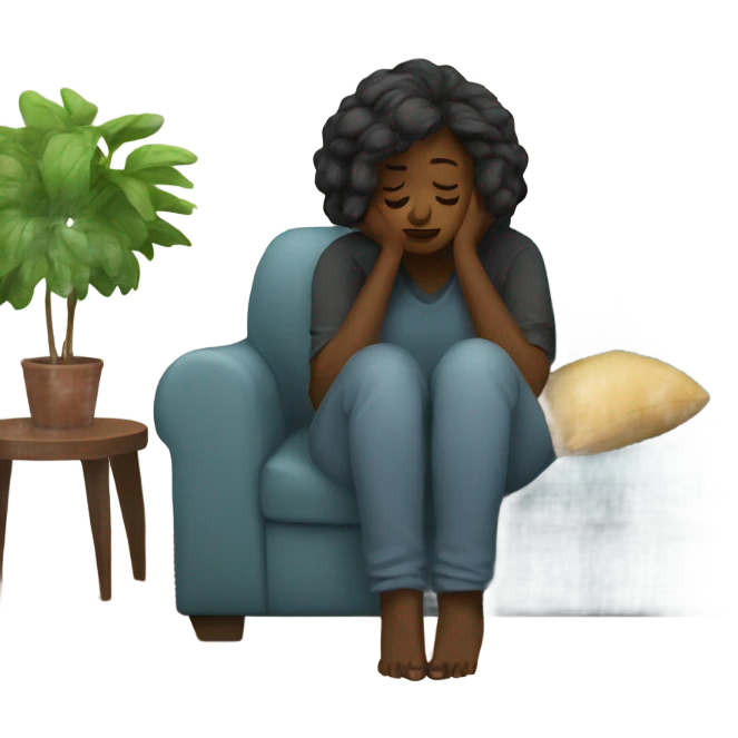 Woman in her 30’s, feeling depressed on the sofa emoji