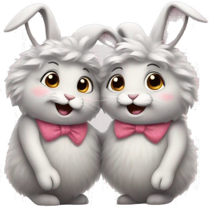 two fluffy old lady bunnies in love emoji