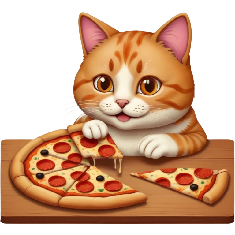 Кот ест пиццу за столом emoji
