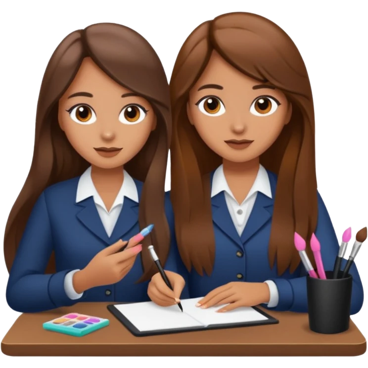 TWO BROWN HAIRED GIRLS DOING PROJECT, PROFESSIONAL AND CUTE , LONG HAIR MAKEUP emoji