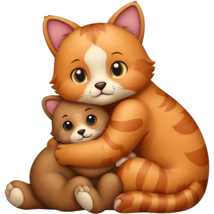 cat hugs a little bear emoji