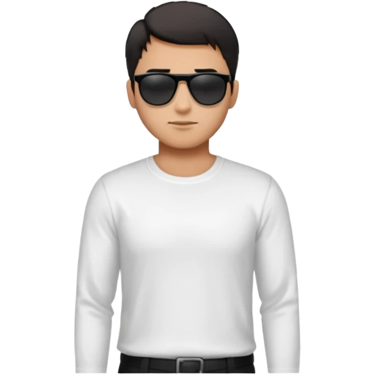 Парень в белом лонгсливе и черных очках с короткой стрижкой на бок темные волосы emoji