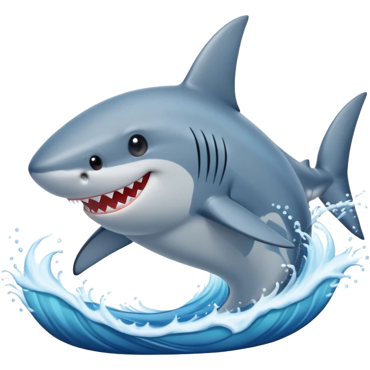 A smiling shark hitting waves of water with its tail emoji