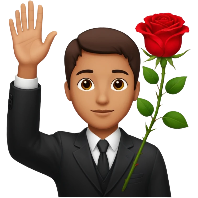 Hombre alzando la mano con una rosa emoji
