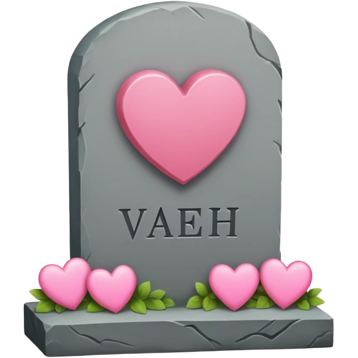 Headstone that says vaeh with pink hearts emoji