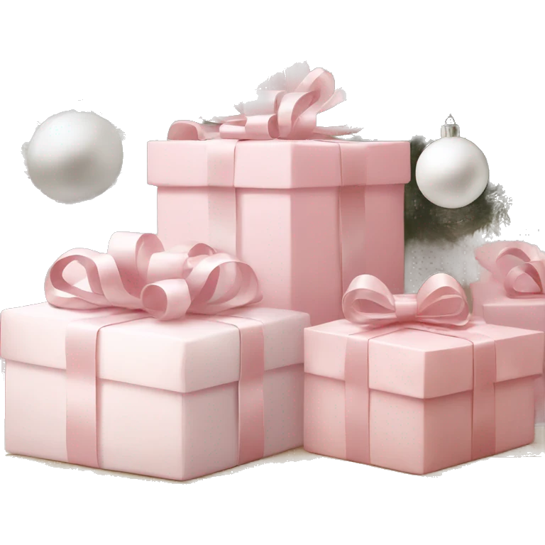 Light pink Christmas gifts under a white Christmas tree  emoji