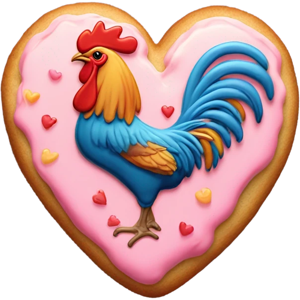 cookie heart with rooster emoji
