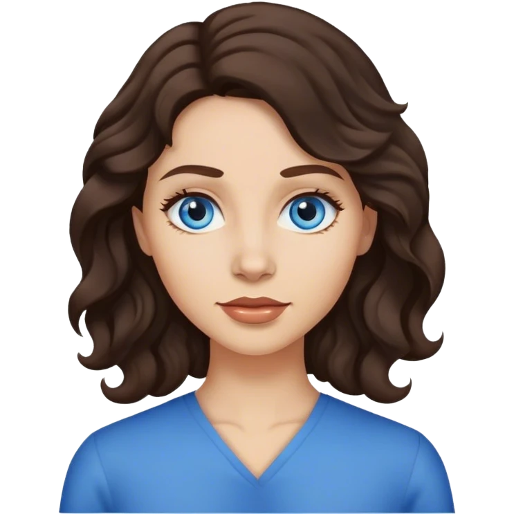 Woman with blue eyes and dark brown wavy hair long emoji