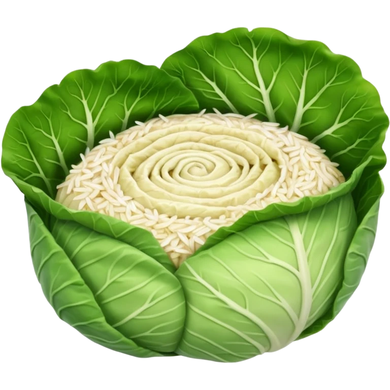 Emoji of sarmale: a small rolled cabbage leaf, pale green and slightly wrinkled, with a visible meat-and-rice filling, simple rounded emoji style, warm and cozy. emoji