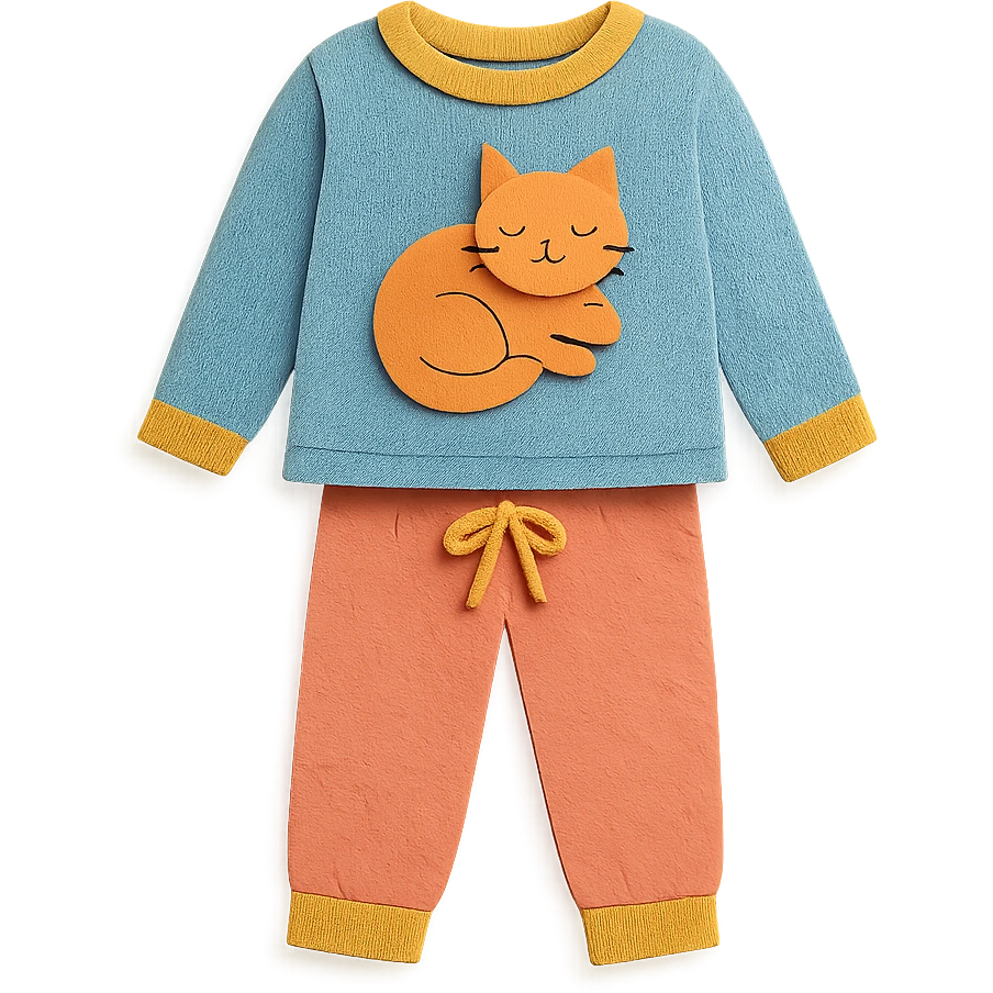 A cozy pajama set with a cat emoji