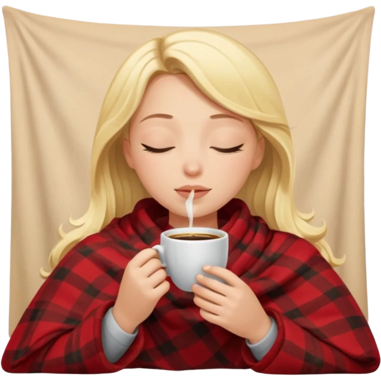 Blonde girl inside a blanket sipping coffee eyes closed emoji