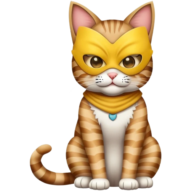 tabby cat full body sitting with a mask emoji