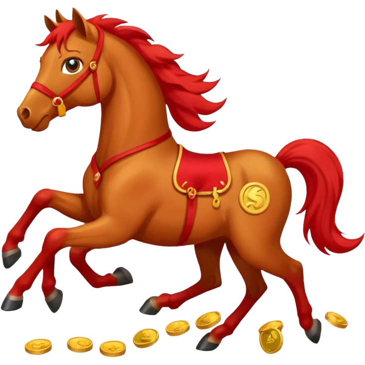 red horse and baby horse agressive running happiness money emoji