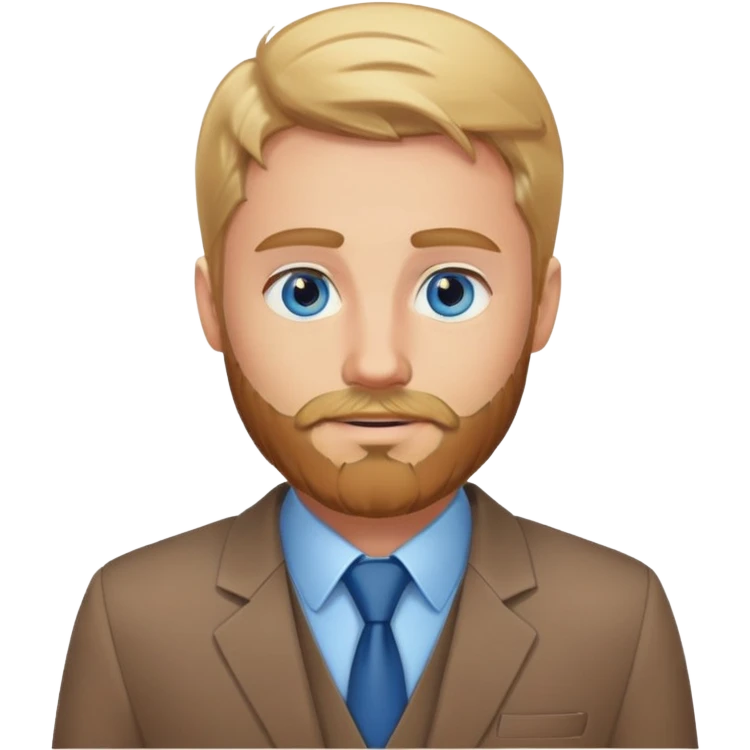 Blonde guy with blue eyes and brown beard in a working suit emoji
